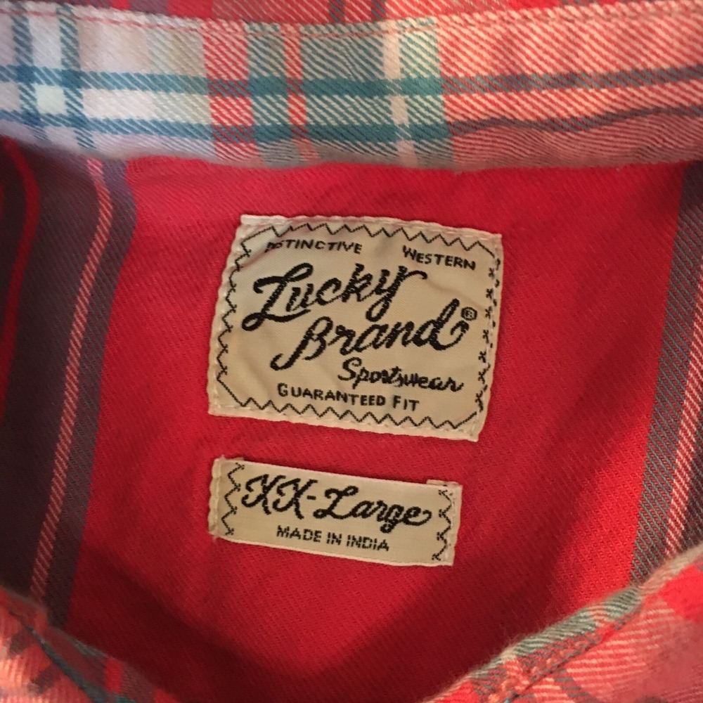 Lucky Brand Mens‎ XXL Short Sleeve Plaid Shirt Blue Flannel Feel EXCELLENT NEW - Picture 4 of 6